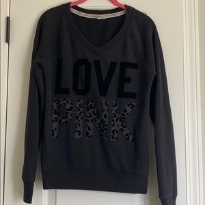 Victoria’s Secret PINK Black V Neck Sweatshirt Velvet Cheetah XS